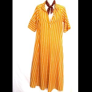 Retro Maxi Bell Sleeves Gold Button Dress Medium